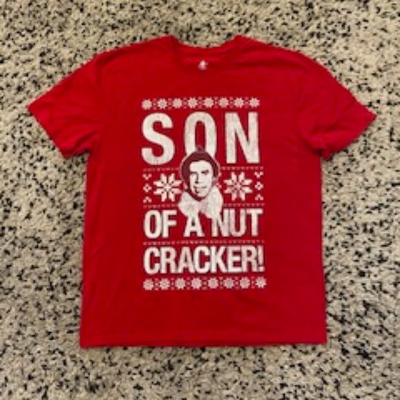 Elf 'Son of a Nutcracker' novelty Christmas T shirt Mens size L Red NWOT - Picture 1 of 4
